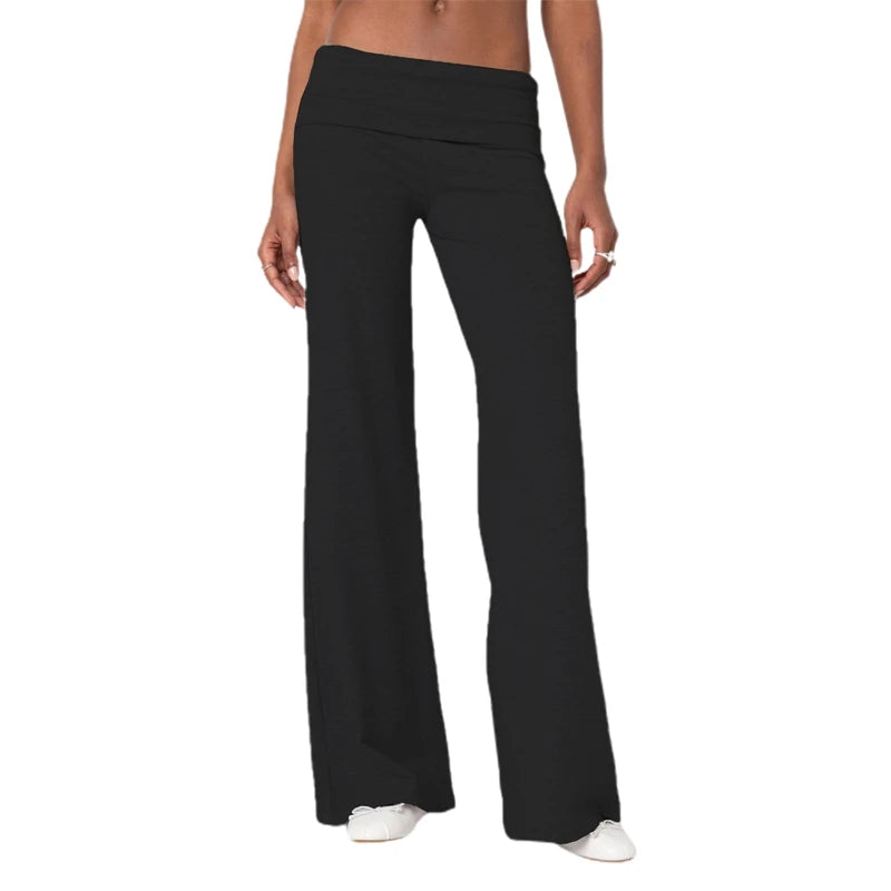 Foldover Low‑Rise Wide‑Leg Sweatpants
