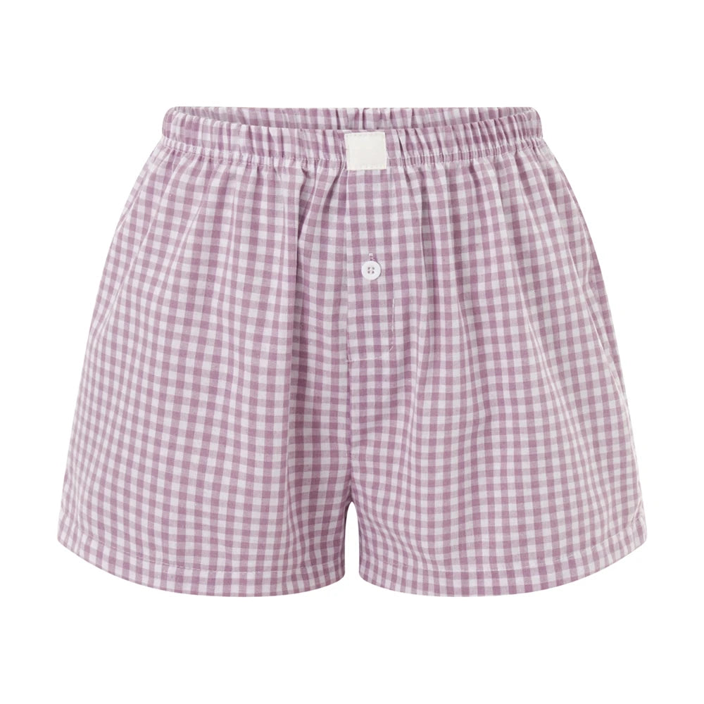 Plaid Low‑Waist Lounge Shorts