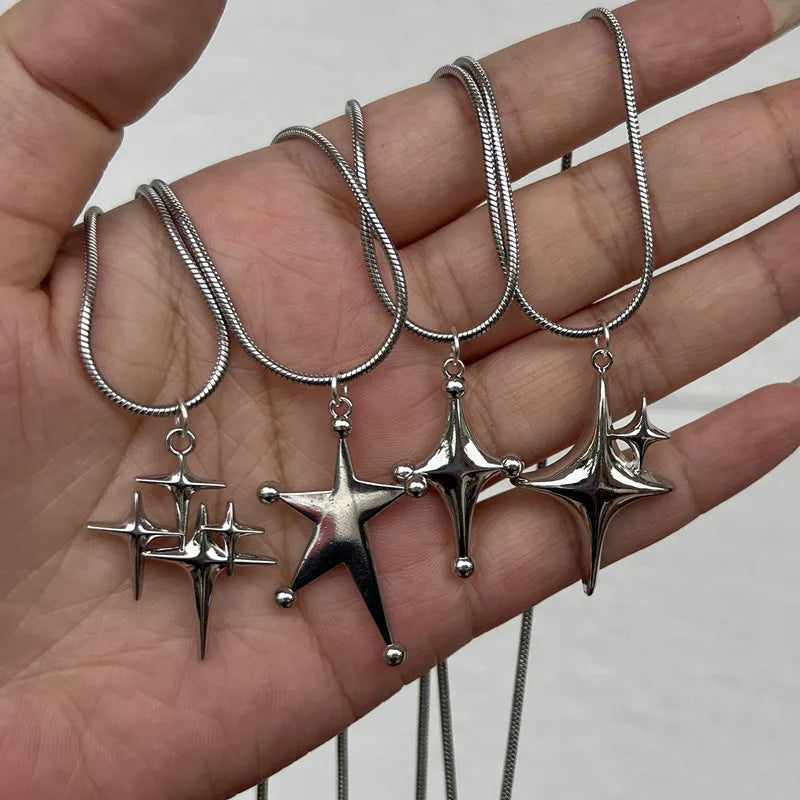 Long Star Stainless Steel Drop Necklace