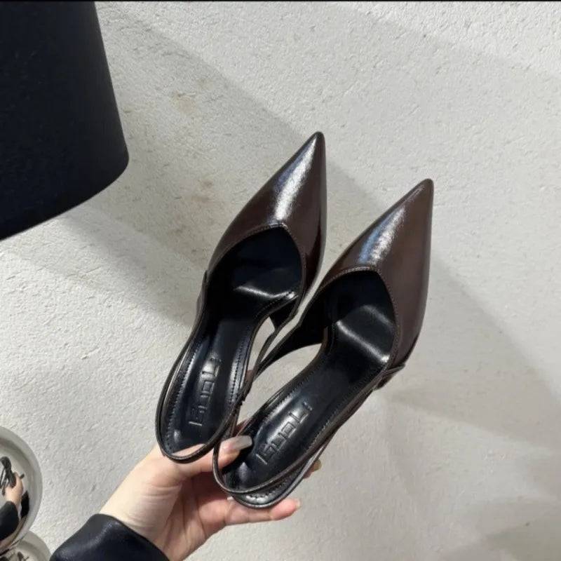 Pointed Toe Slip-On Kitten Heel Detailed