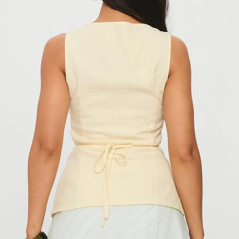 Vintage Square‑Neck Button Crop Vest