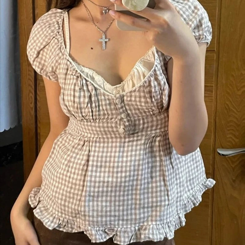 Lace Trim Square‑Neck Tee