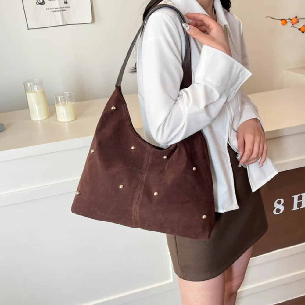 Suede Rivet Tote Purse