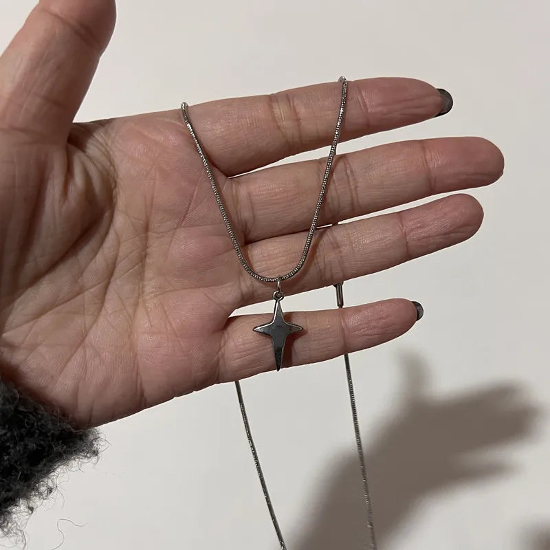 Long Star Stainless Steel Drop Necklace