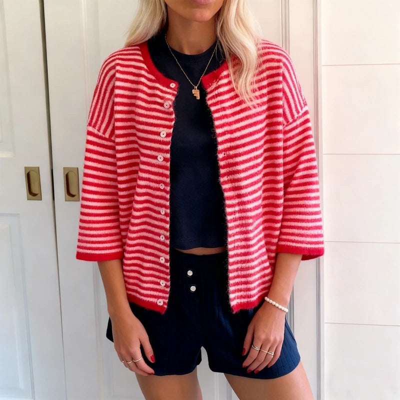 Striped Button‑Down Cardigan