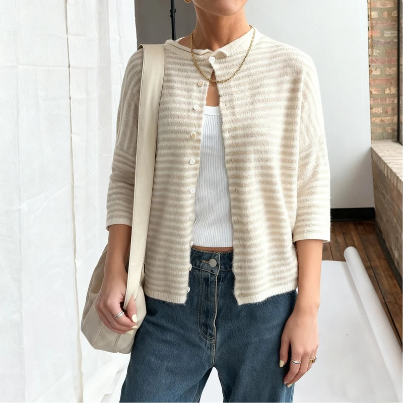 Striped Button‑Down Cardigan
