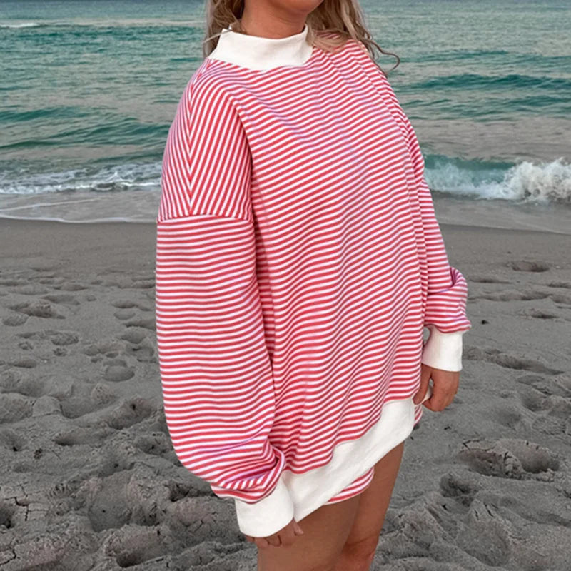 Striped Mock‑Neck Sweatshirt & Shorts Set