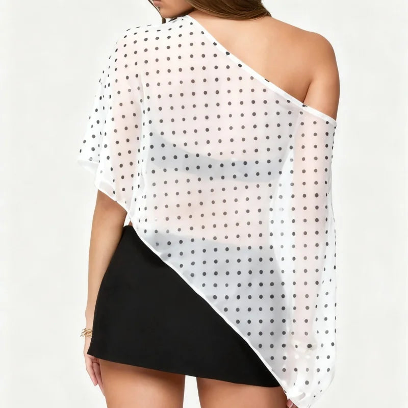 Sheer Dot‑Print Poncho Shrug