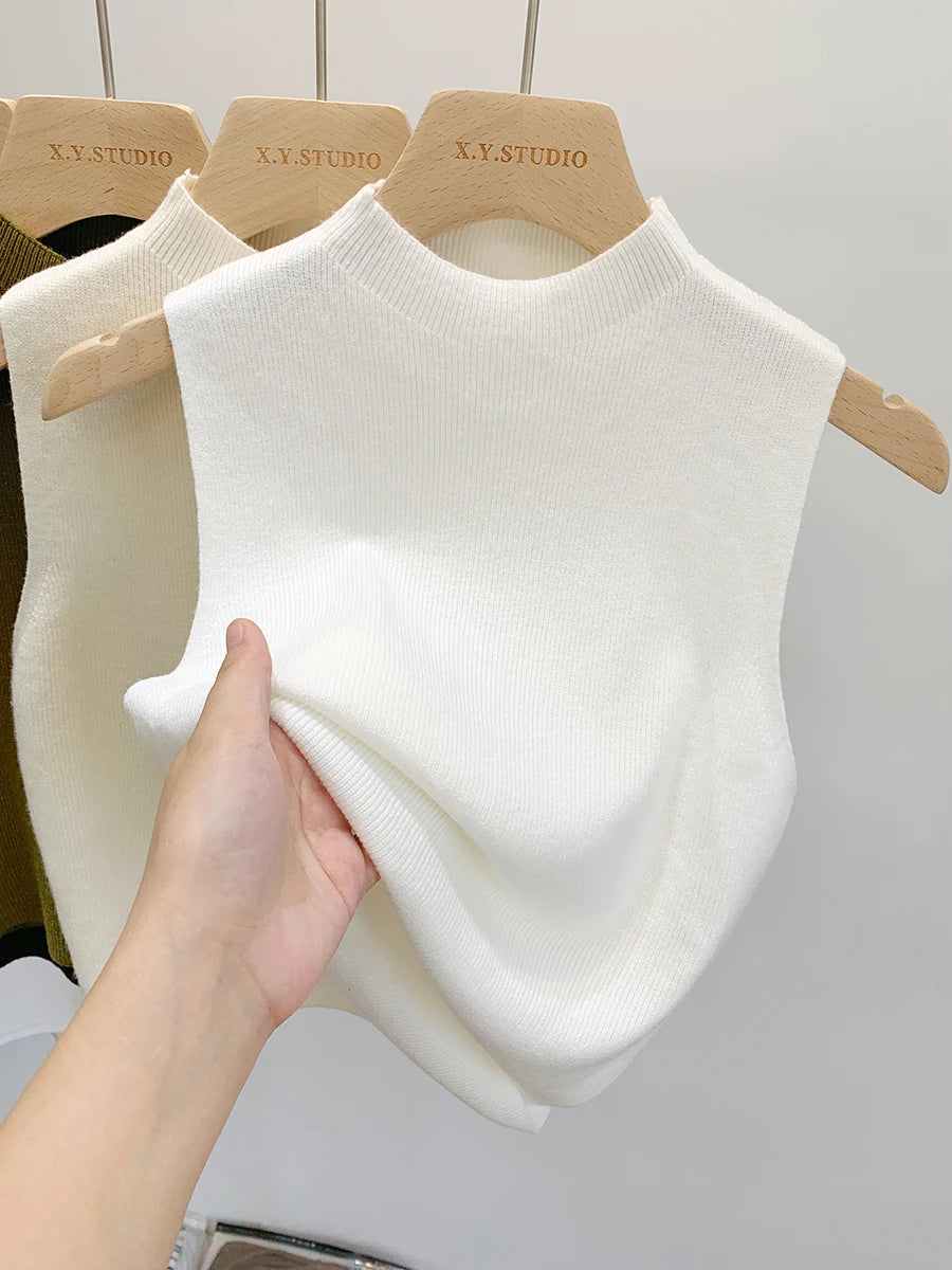 Knitted Mock‑Neck Sleeveless Top