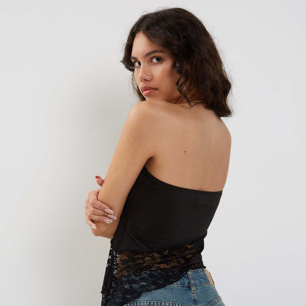 Strapless Asymmetrical Lace Top