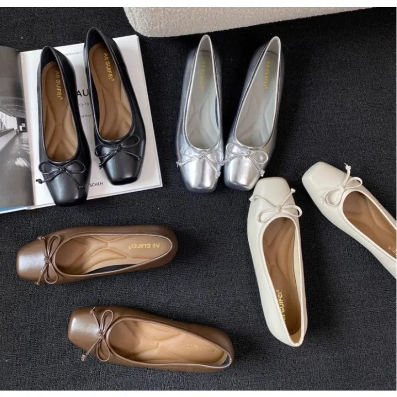 Bow Square-Toe Slip-On Flats