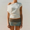 Fold‑Over Low‑Rise Striped Mini Shorts