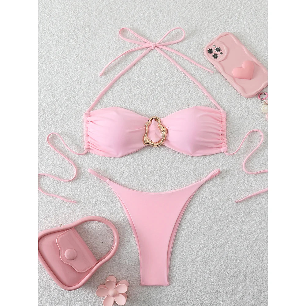 Bandeau Push‑Up Thong Bikini Set