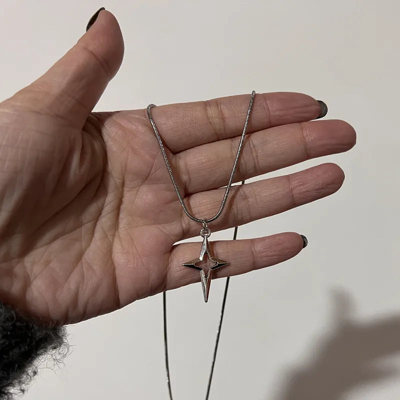 Long Star Stainless Steel Drop Necklace
