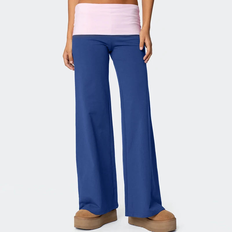 Foldover Low‑Rise Wide‑Leg Sweatpants