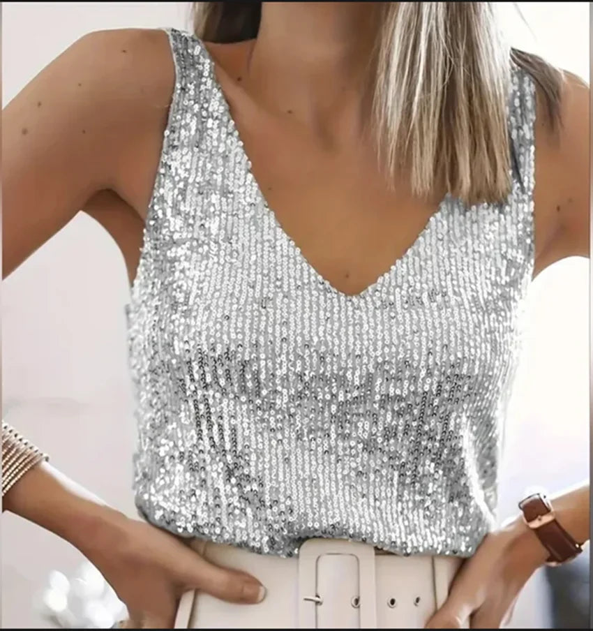 Sequin V‑Neck Summer Top