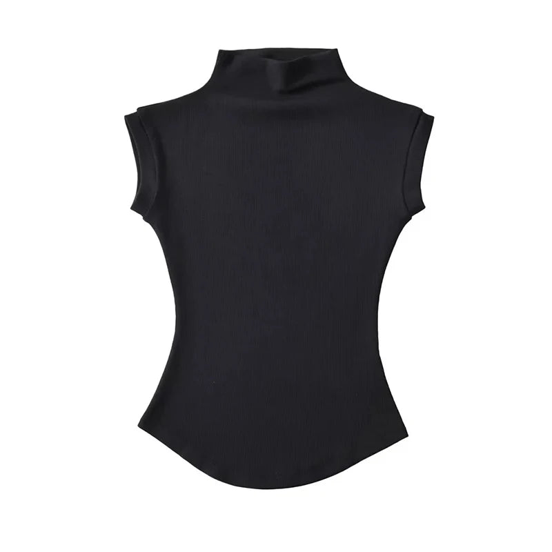 Slim‑Fit Sleeveless Mock Neck Top