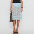 Frill‑Trim Polka Dot Sheer Midi Skirt