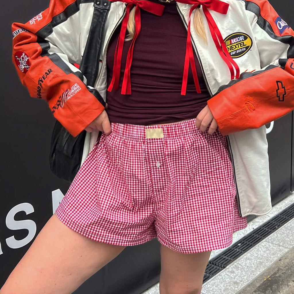 Plaid Low‑Waist Lounge Shorts