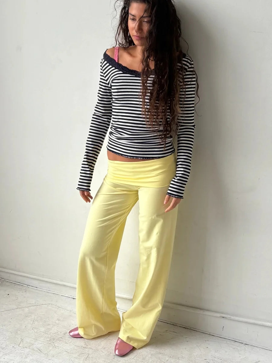 Foldover Low‑Rise Y2K Wide‑Leg Pants