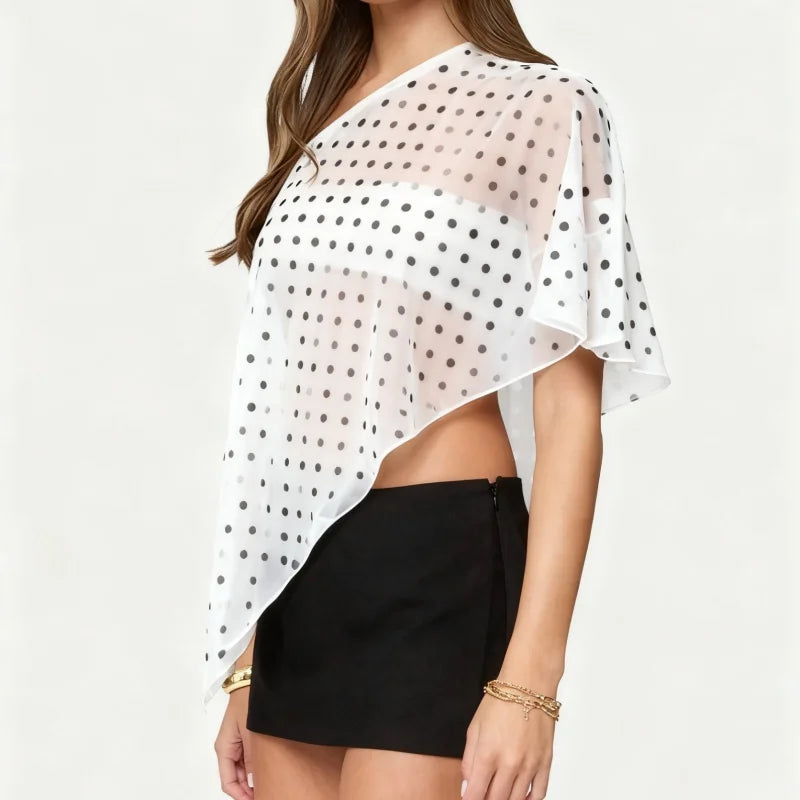 Sheer Dot‑Print Poncho Shrug