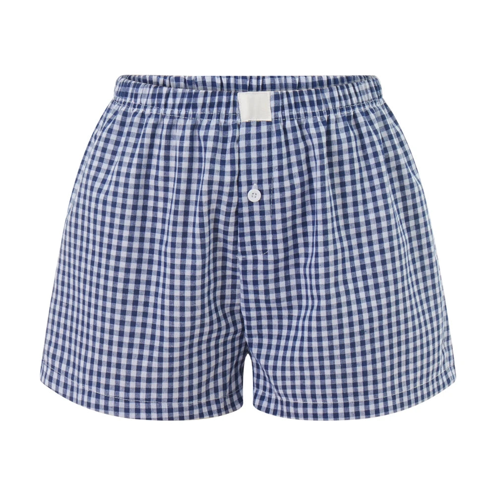 Plaid Low‑Waist Lounge Shorts