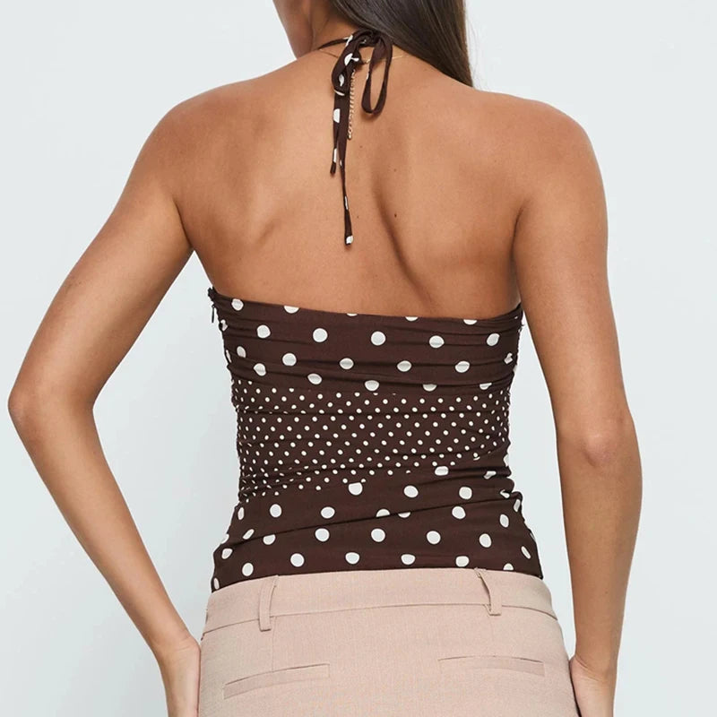 Polka‑Dot Y2K Halter Cami with Front Knot
