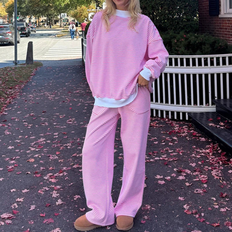 Striped Mock Neck & Sweatpants Set
