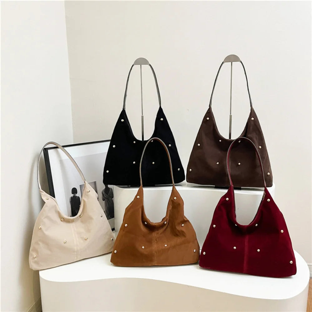 Suede Rivet Tote Purse