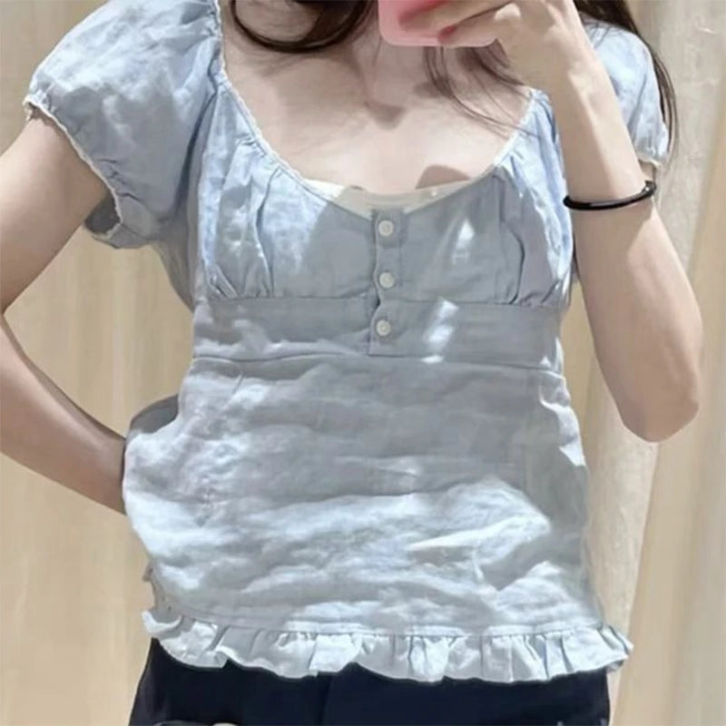 Lace Trim Square‑Neck Tee