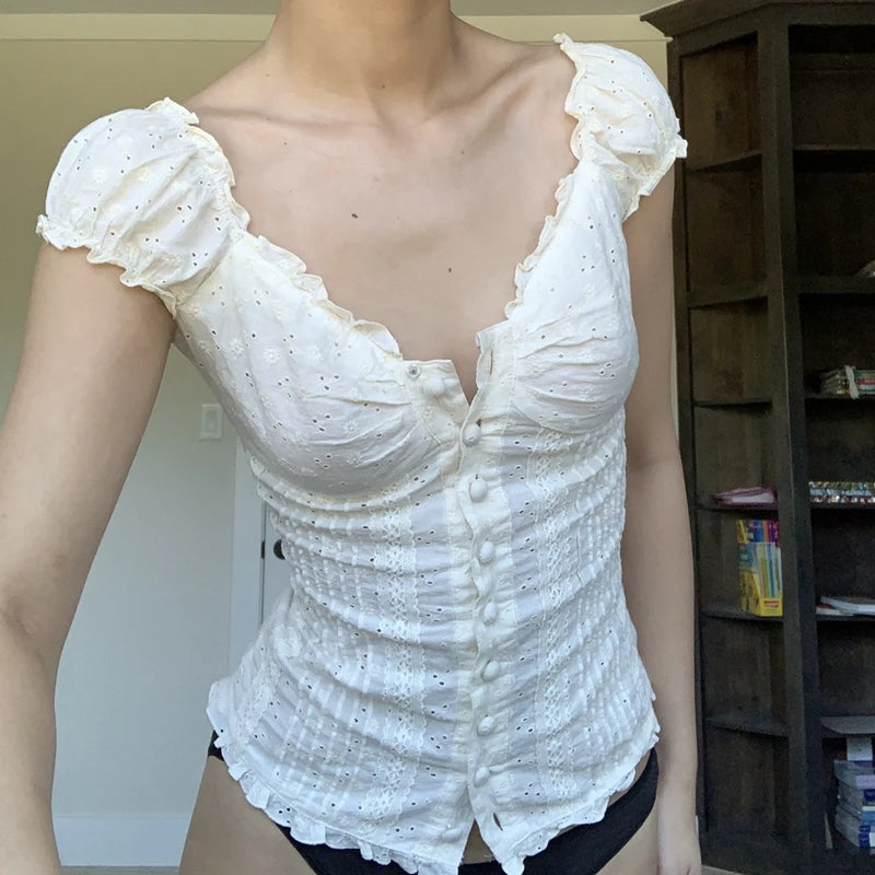 Puff Sleeve Button Top