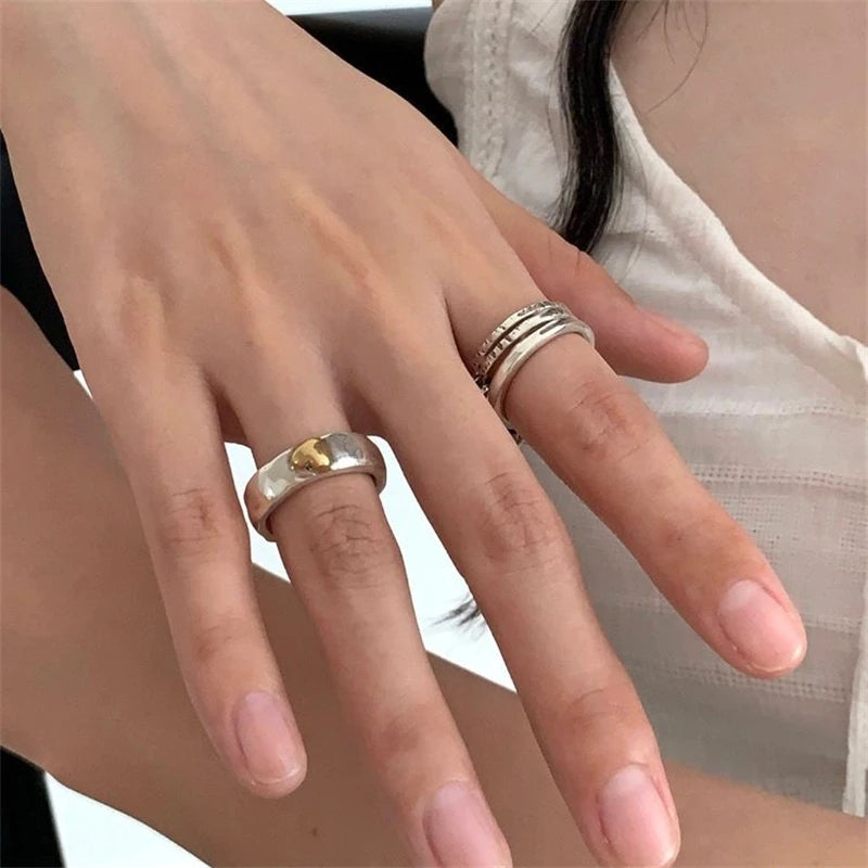 Mixed Metal Heart Band Stainless Steel Ring
