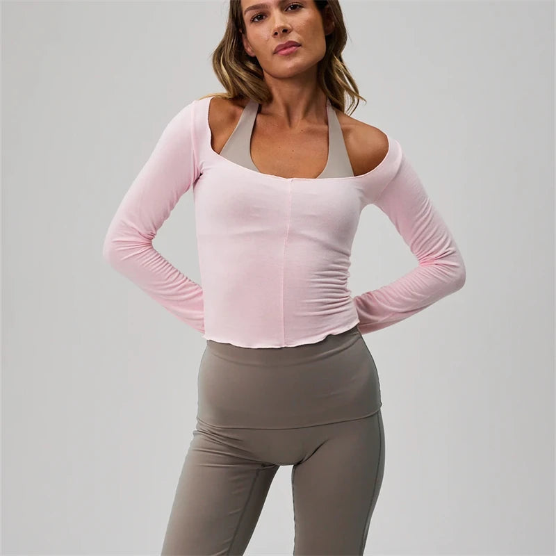 Off‑Shoulder Slim Fit Yoga Crop Tee