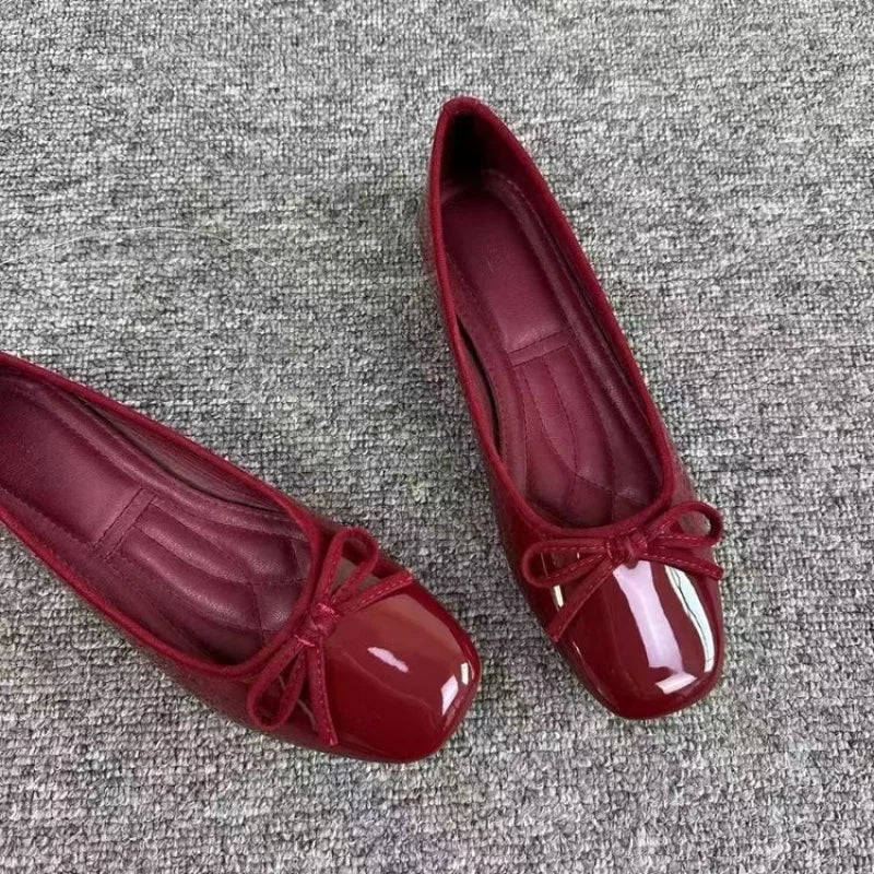Square Toe Bow Ballet Flats