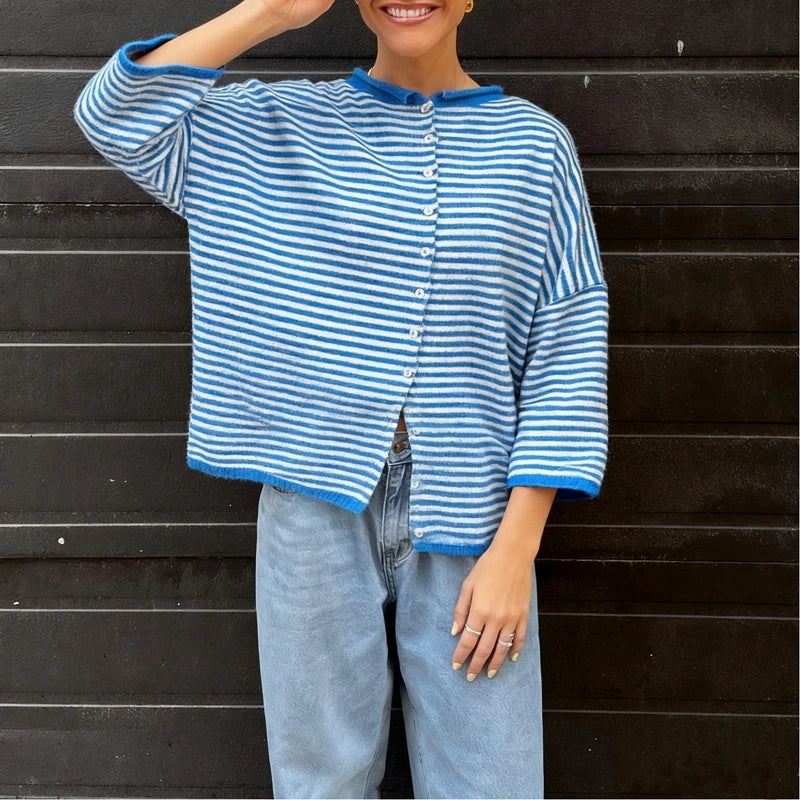 Striped Button‑Down Cardigan
