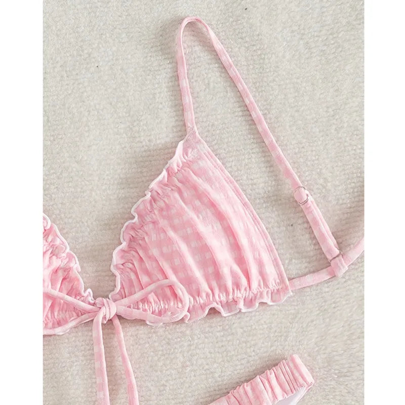Plaid Triangle Bikini Set