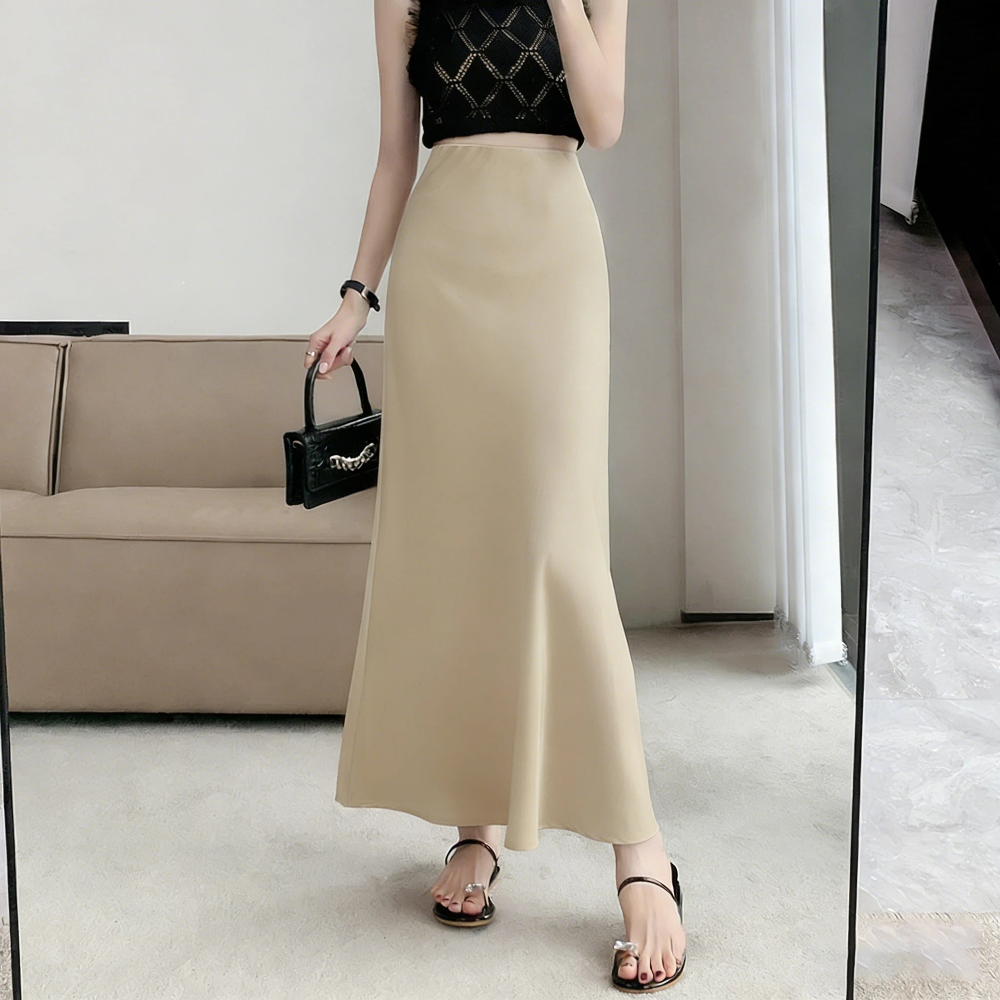 Black Satin Maxi Skirt