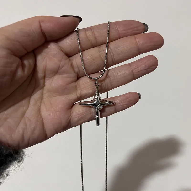 Long Star Stainless Steel Drop Necklace