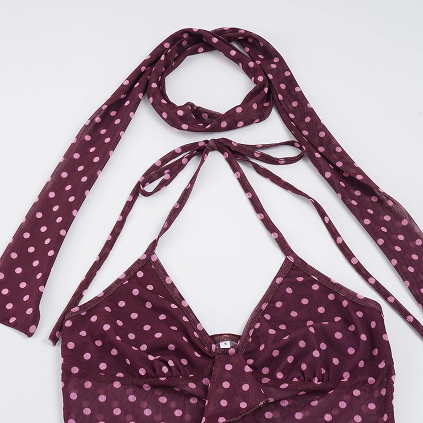 Polka‑Dot Sheer Halter Cami with Scarf Detail