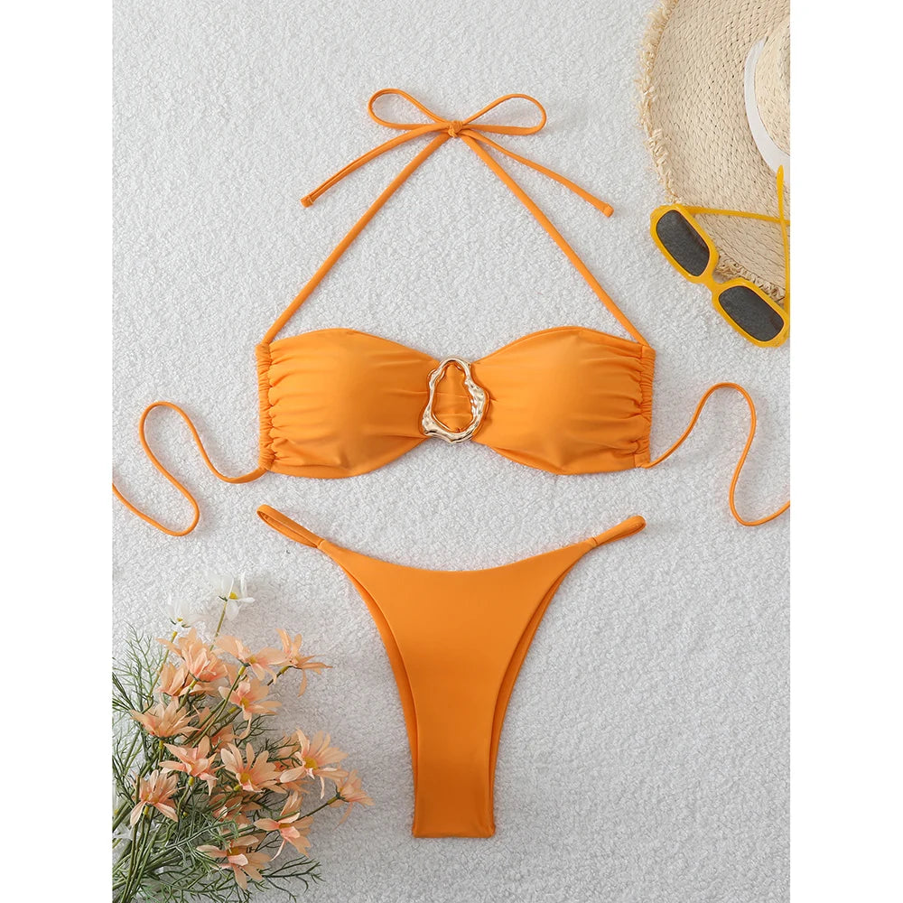 Bandeau Push‑Up Thong Bikini Set