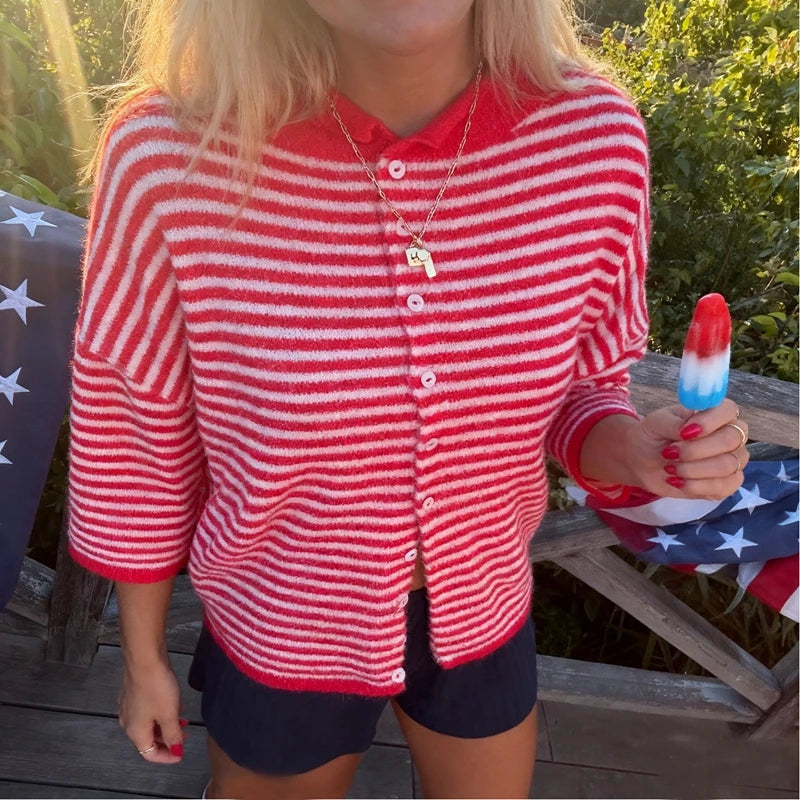 Striped Button‑Down Cardigan