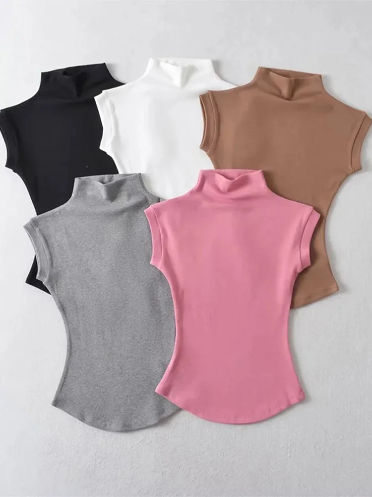 Slim‑Fit Sleeveless Mock Neck Top