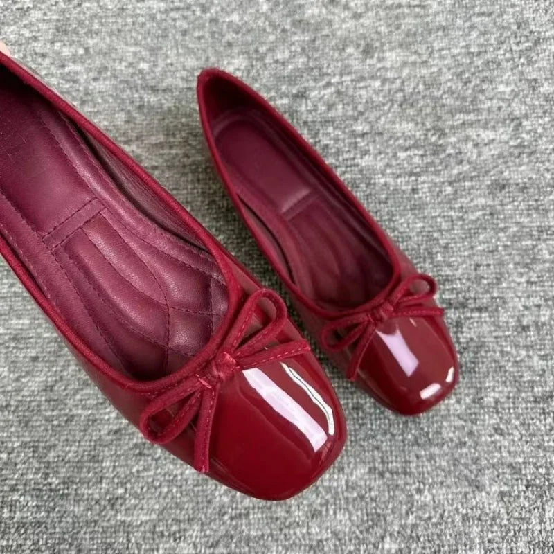 Square Toe Bow Ballet Flats