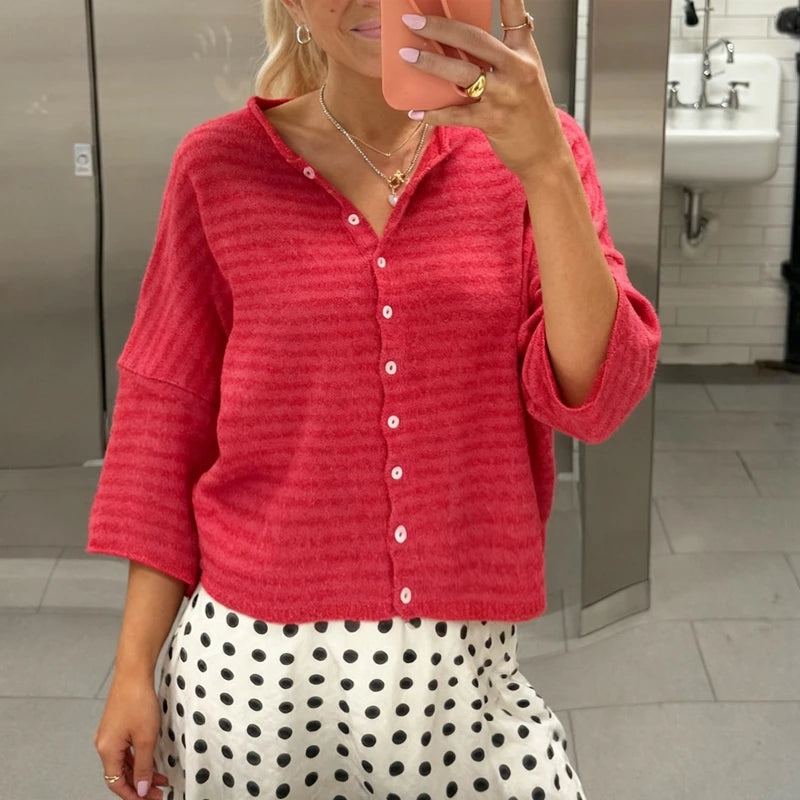 Striped Button‑Down Cardigan