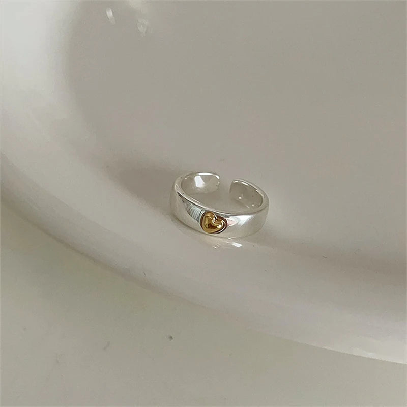 Mixed Metal Heart Band Stainless Steel Ring