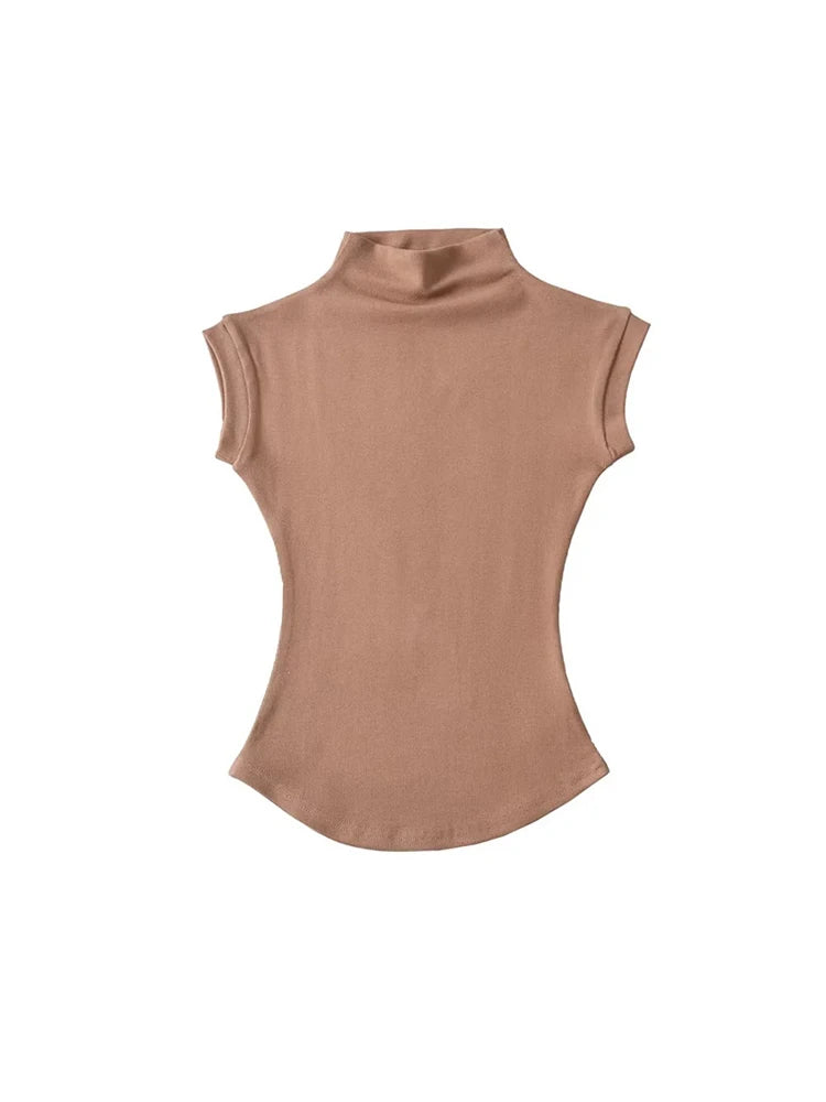 Slim‑Fit Sleeveless Mock Neck Top