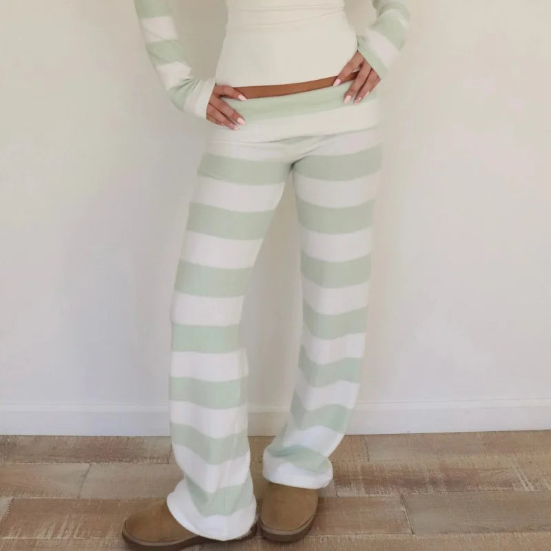Y2K Striped Foldover Flare Pants