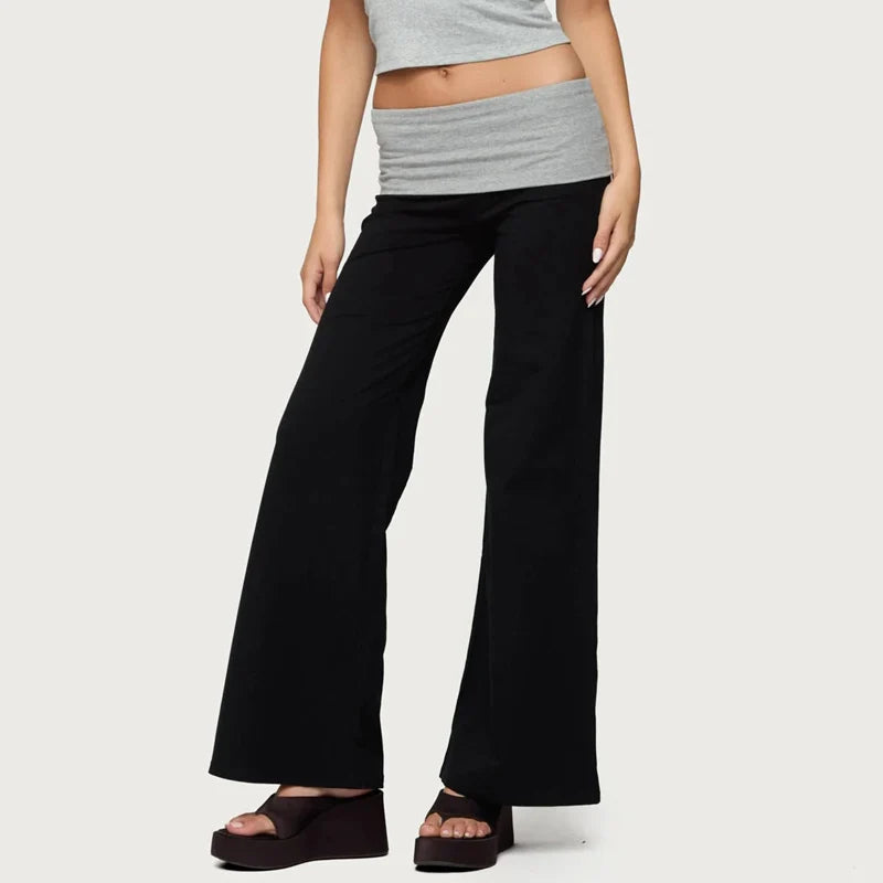 Foldover Low‑Rise Wide‑Leg Sweatpants