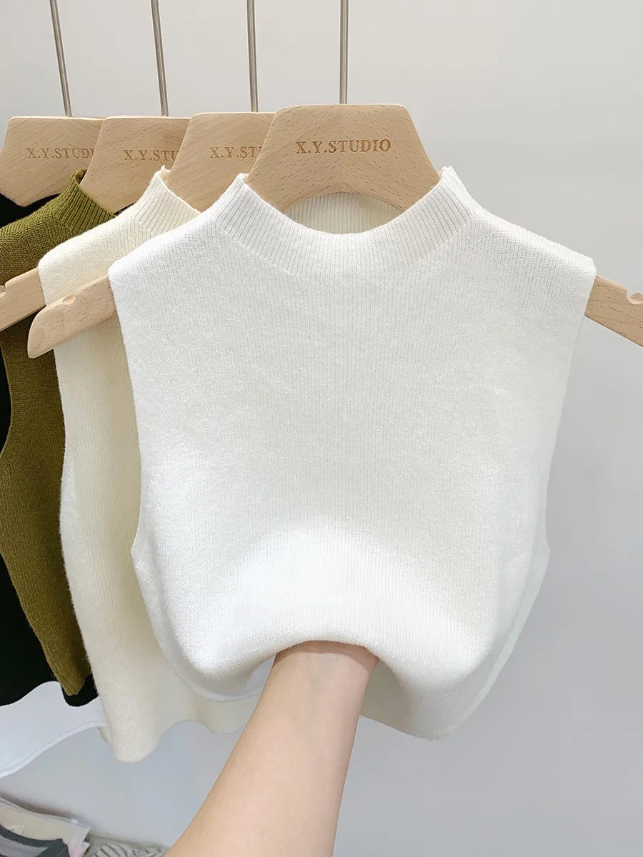 Knitted Mock‑Neck Sleeveless Top