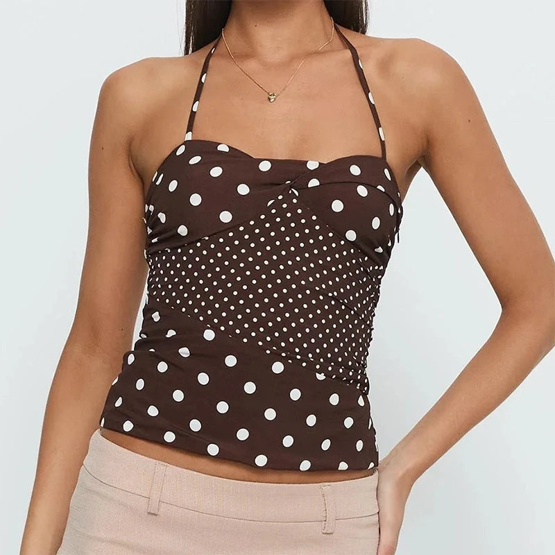 Polka‑Dot Y2K Halter Cami with Front Knot